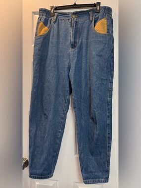 Princess Polly Sammy Robinson western Straight Blue Jeans with Tan Pocket Panels